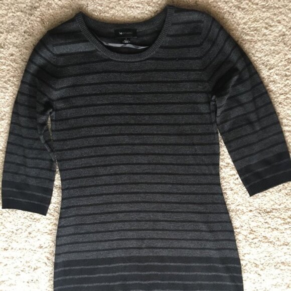 AB Studio Black Gray Long Sleeve Striped Sweater Dress Small - Picture 8 of 12